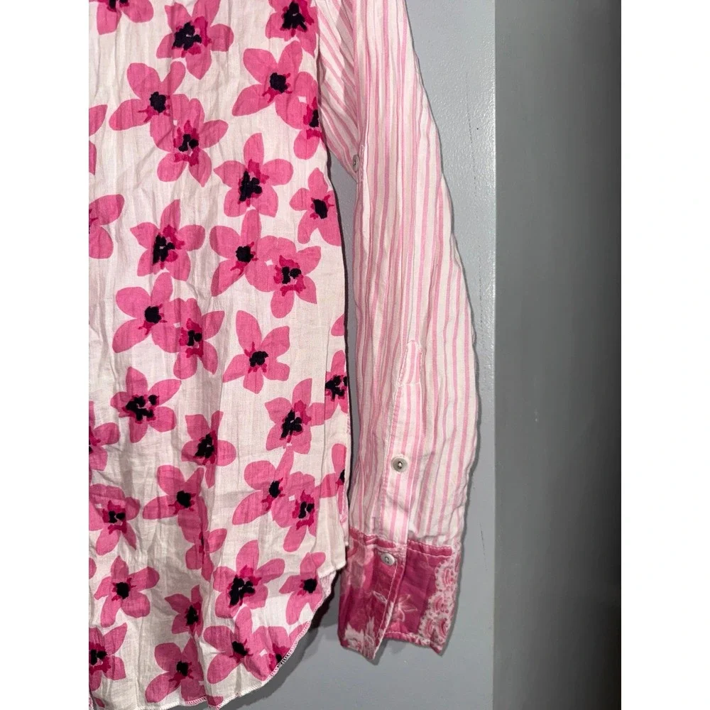 CINO pink floral, paisley and striped patterns button down shirt Women's XS - Picture 2 of 7